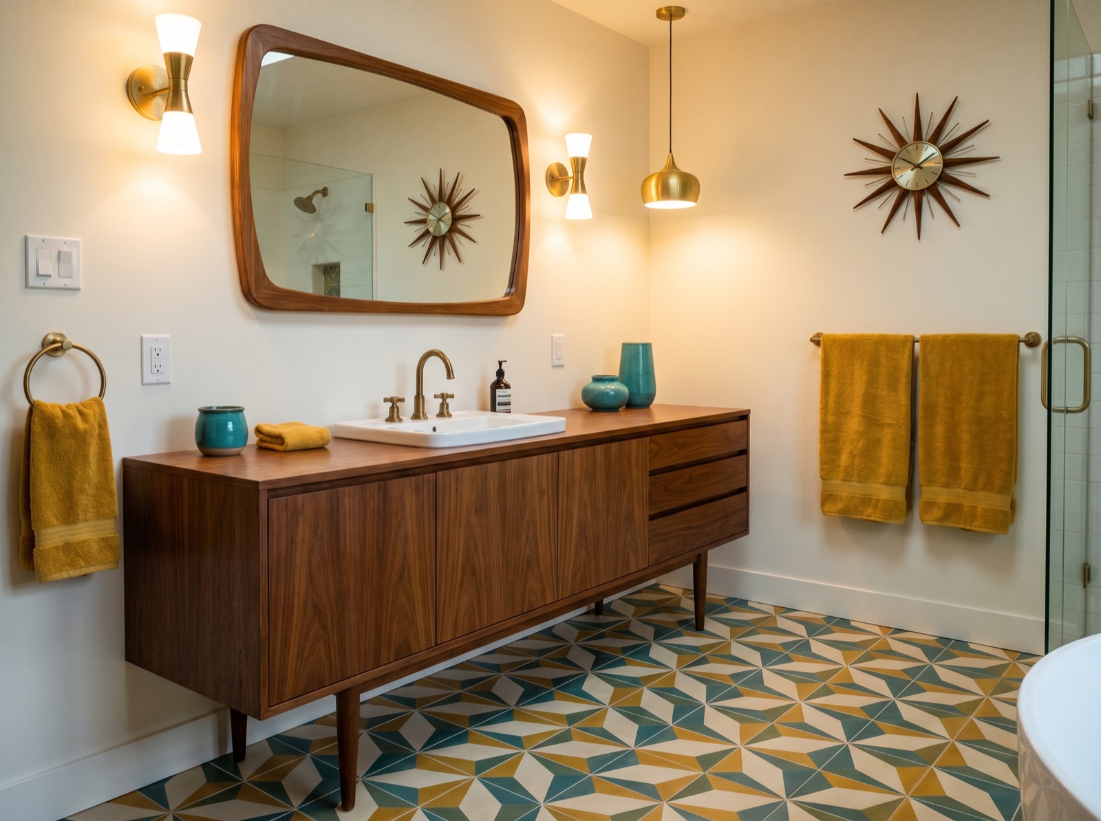 Mid-century bathroom — a finished example of the mid-century look.