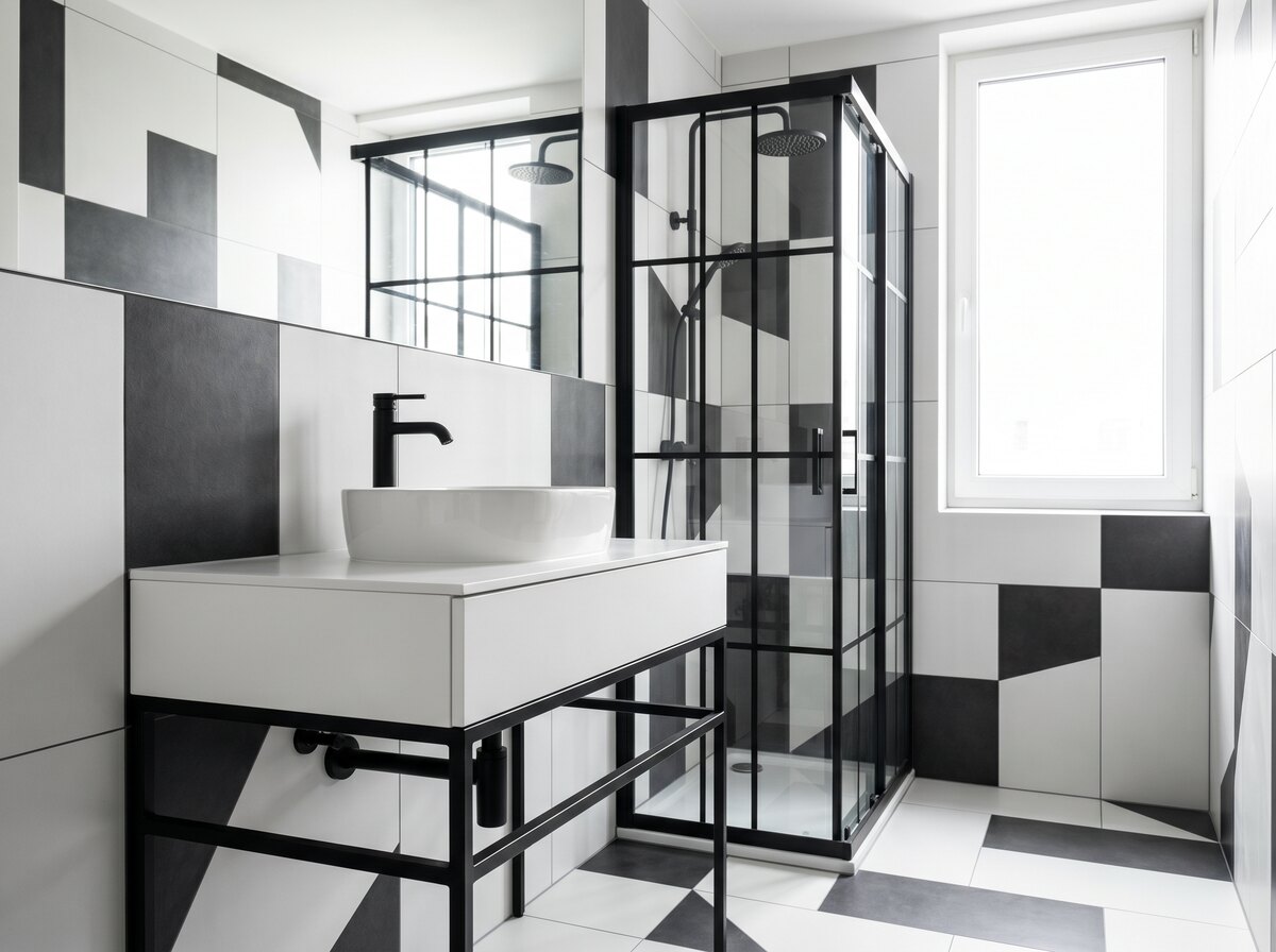 Monochrome bathroom — a finished example of the monochrome look.