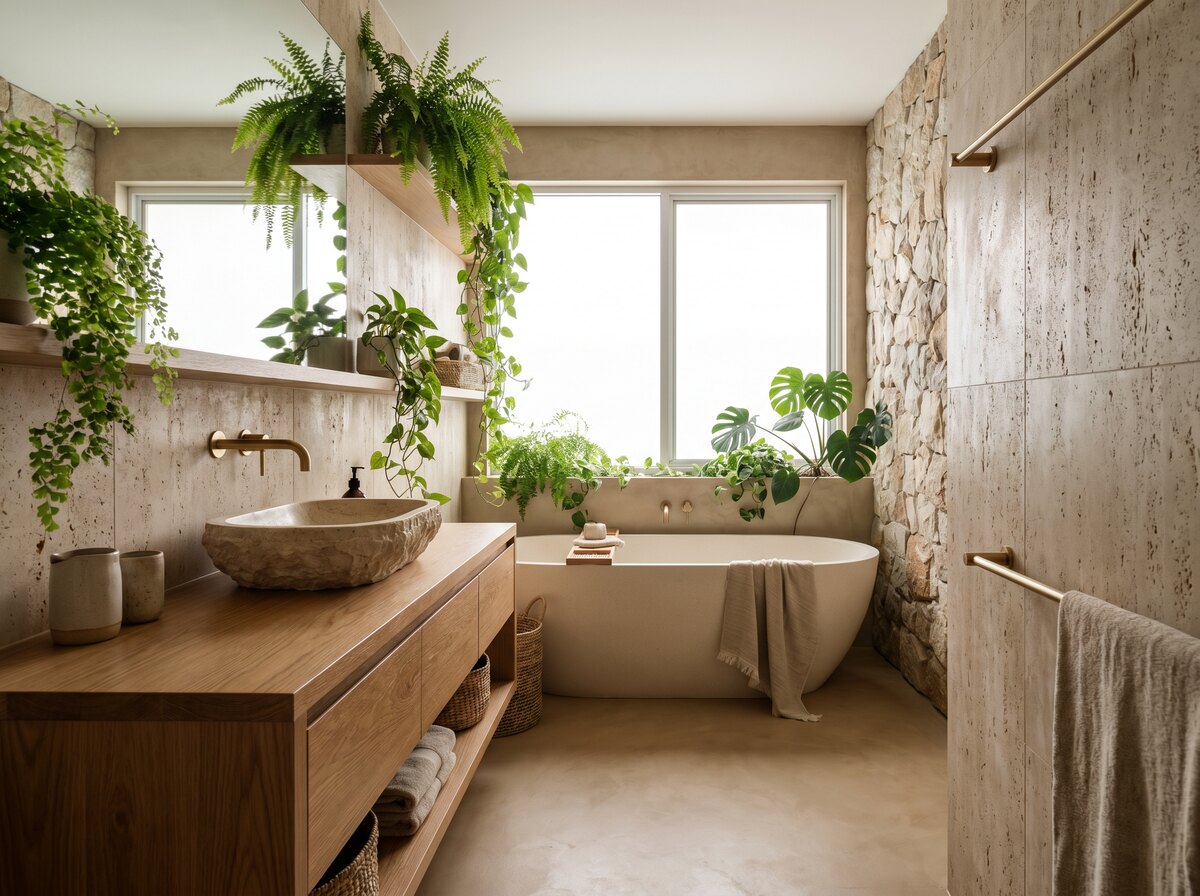 Natural bathroom — a finished example of the natural look.