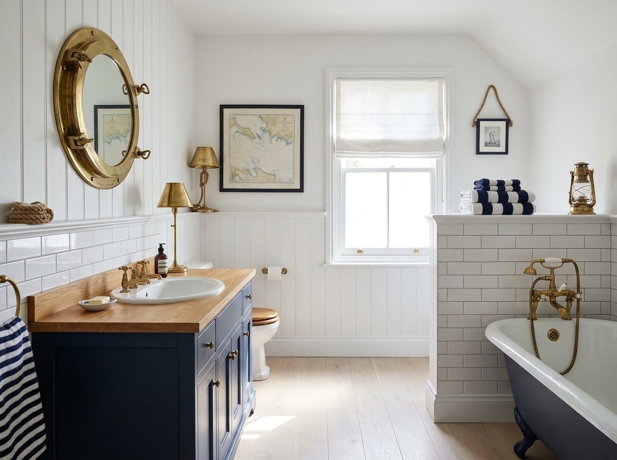 Nautical bathroom — a finished example of the nautical look.