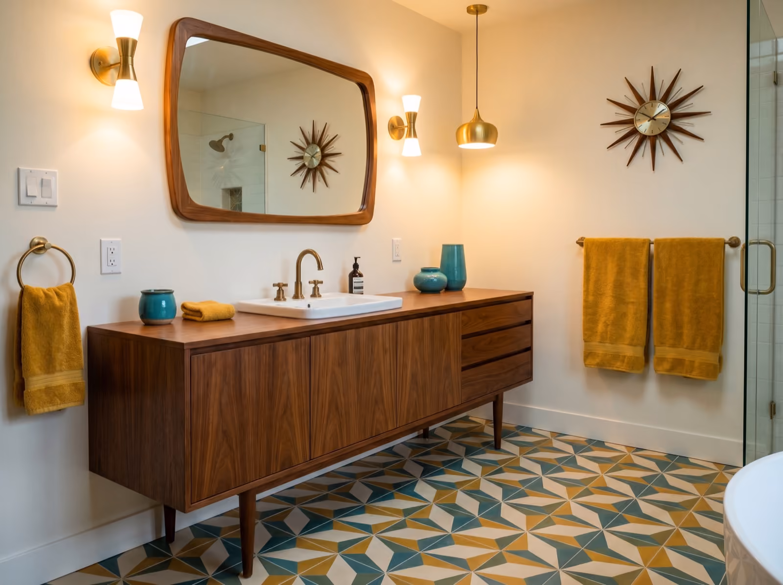Mid-century bathroom — a finished example of the mid-century look.